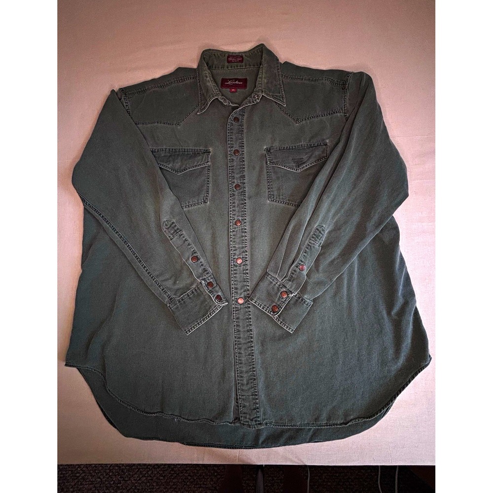 Vintage Luccheese Mens XL Green Solid Denim Cotton Button-Up 0072